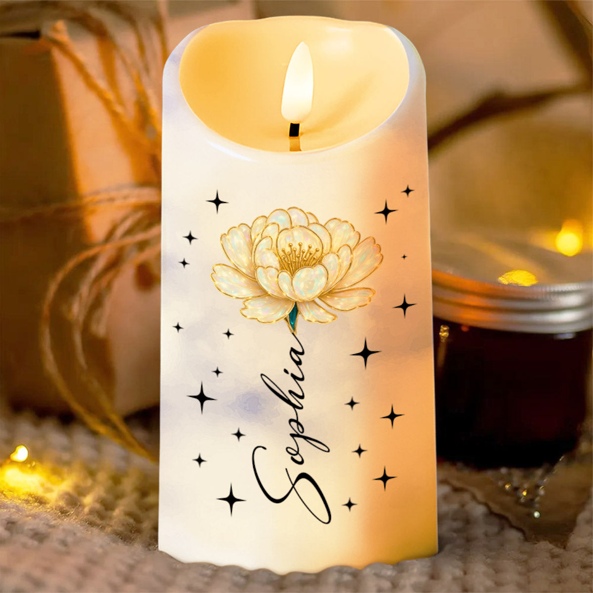 To My Granddaughter, I Love You, Flower And Stars Design - Personalized Custom LED Candle - GDT396_LECA