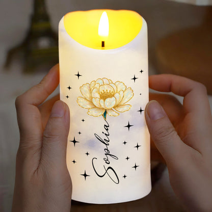 To My Granddaughter, I Love You, Flower And Stars Design - Personalized Custom LED Candle - GDT396_LECA