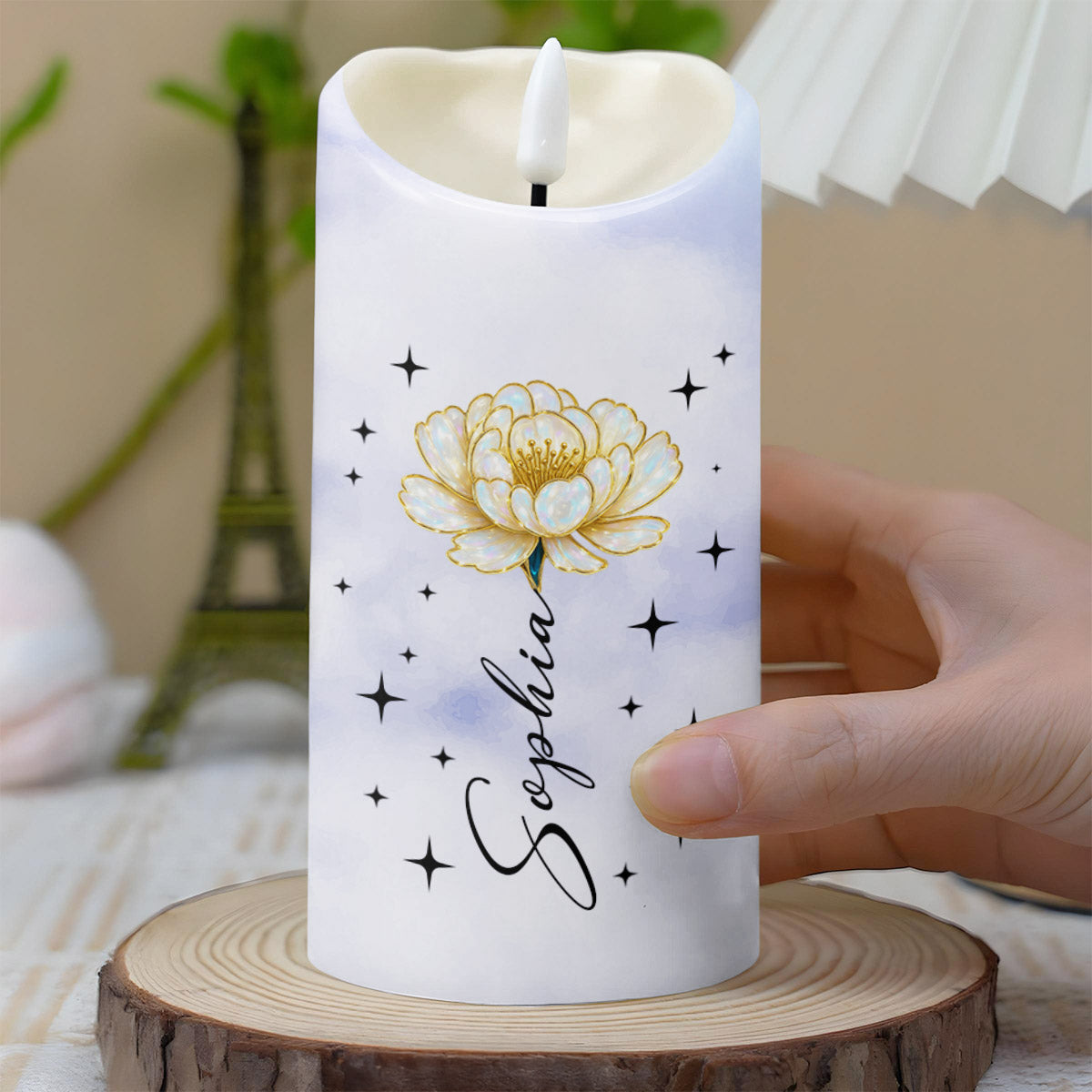 To My Granddaughter, I Love You, Flower And Stars Design - Personalized Custom LED Candle - GDT396_LECA