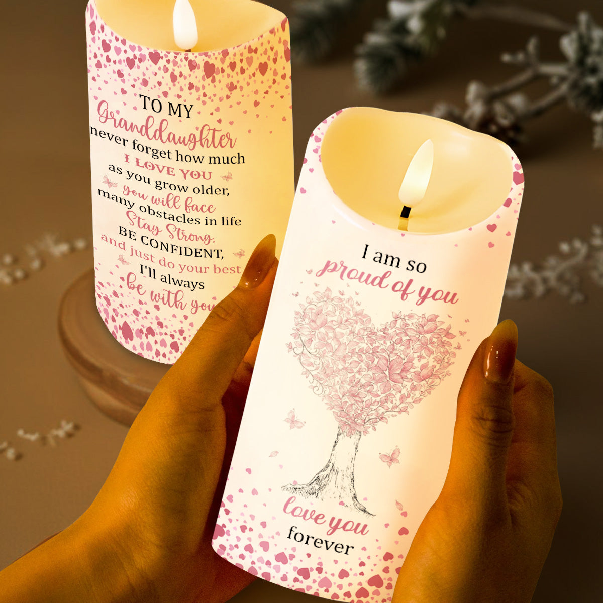 To My Granddaughter, Proud and Loving Message - Personalized Custom LED Candle - GDT399_LECA