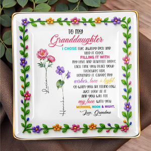 To My Granddaughter, Love & Light Ceramic Square Dish - Personalized Custom Jewelry Dish, Ceramic Dish, Square Shape - GDT400_SCRF