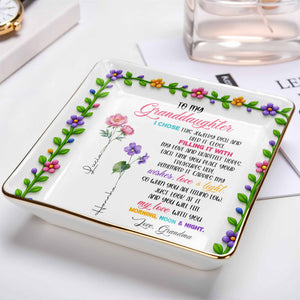 To My Granddaughter, Love & Light Ceramic Square Dish - Personalized Custom Jewelry Dish, Ceramic Dish, Square Shape - GDT400_SCRF