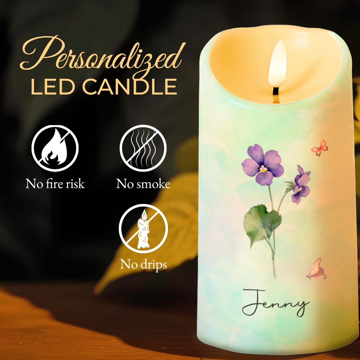 To My Granddaughter, Blessing from Above with Flowers and Butterflies - Personalized Custom LED Candle - GDT401_LECA