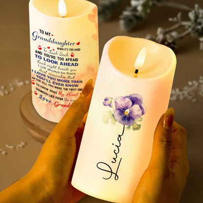 To My Granddaughter Love And Support Message With Flowers - Personalized Custom LED Candle - GDT404_LECA