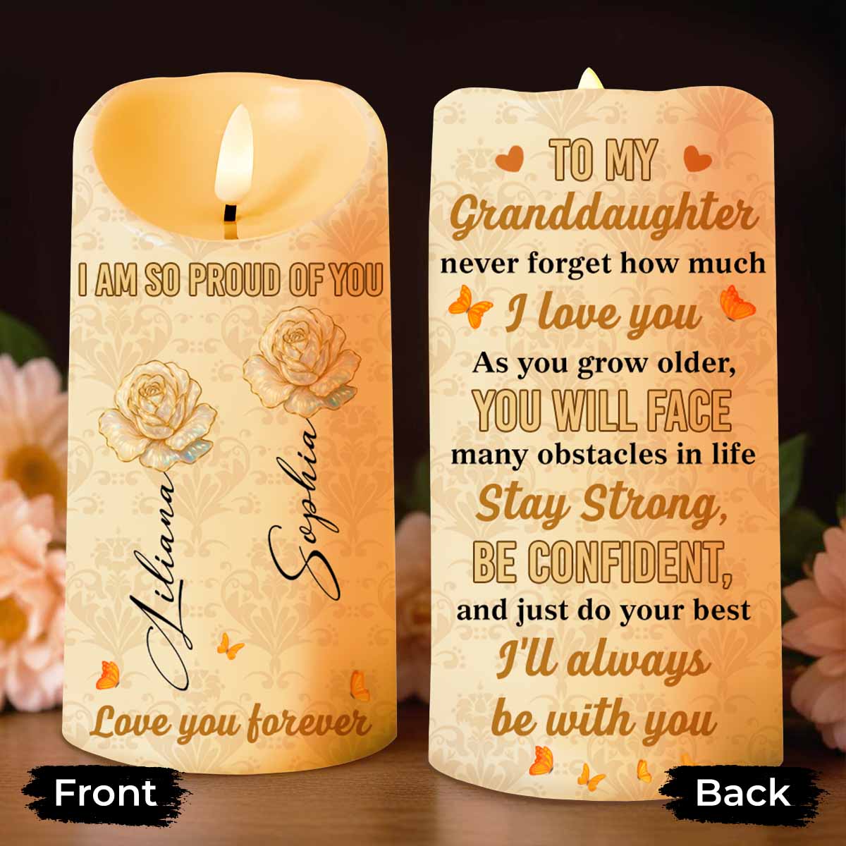 Proud Of You, Roses And Butterflies - Personalized Custom LED Candle - GDT409_LECA