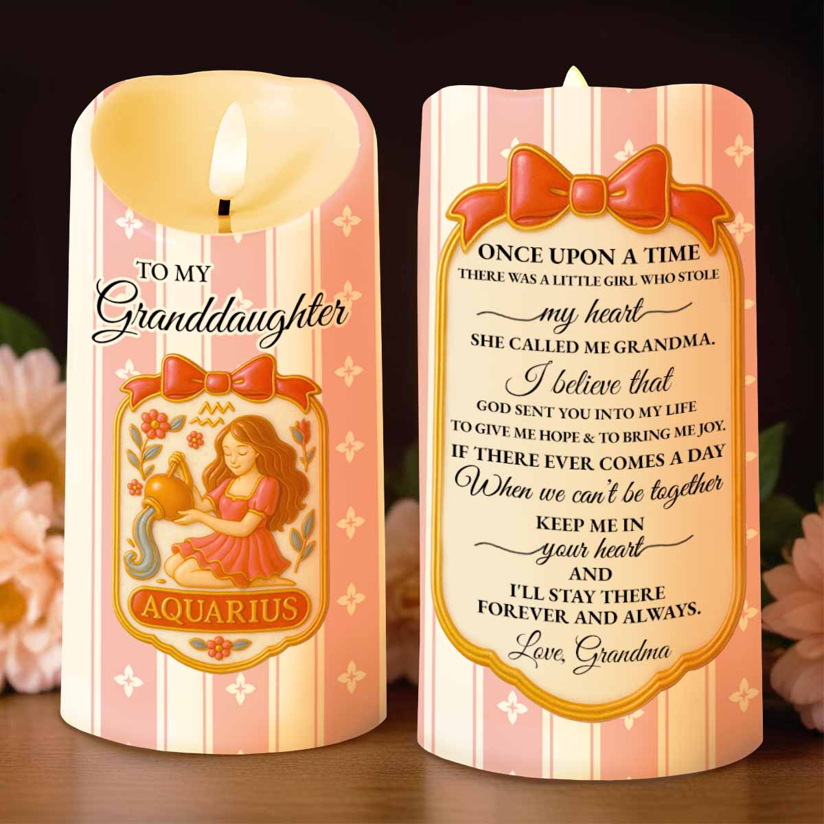 To My Granddaughter Little Girl And Zodiac Sign Keepsake - Personalized Custom LED Candle - GDT410_LECA