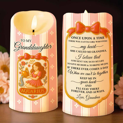 To My Granddaughter Little Girl And Zodiac Sign Keepsake - Personalized Custom LED Candle - GDT410_LECA