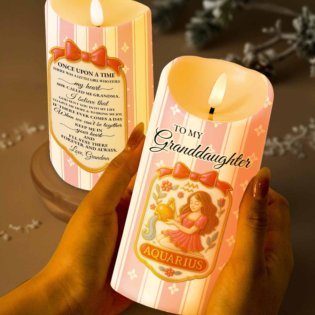 To My Granddaughter Little Girl And Zodiac Sign Keepsake - Personalized Custom LED Candle - GDT410_LECA