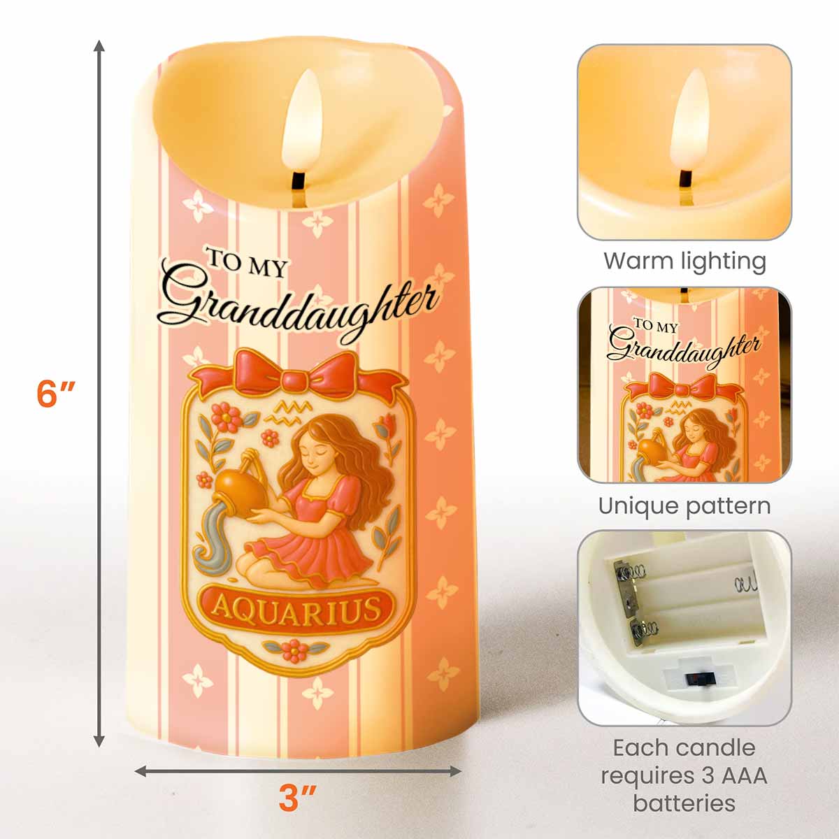 To My Granddaughter Little Girl And Zodiac Sign Keepsake - Personalized Custom LED Candle - GDT410_LECA