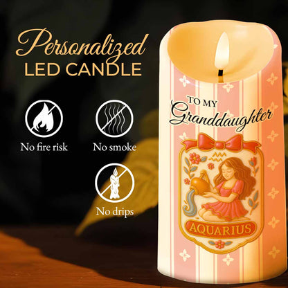 To My Granddaughter Little Girl And Zodiac Sign Keepsake - Personalized Custom LED Candle - GDT410_LECA