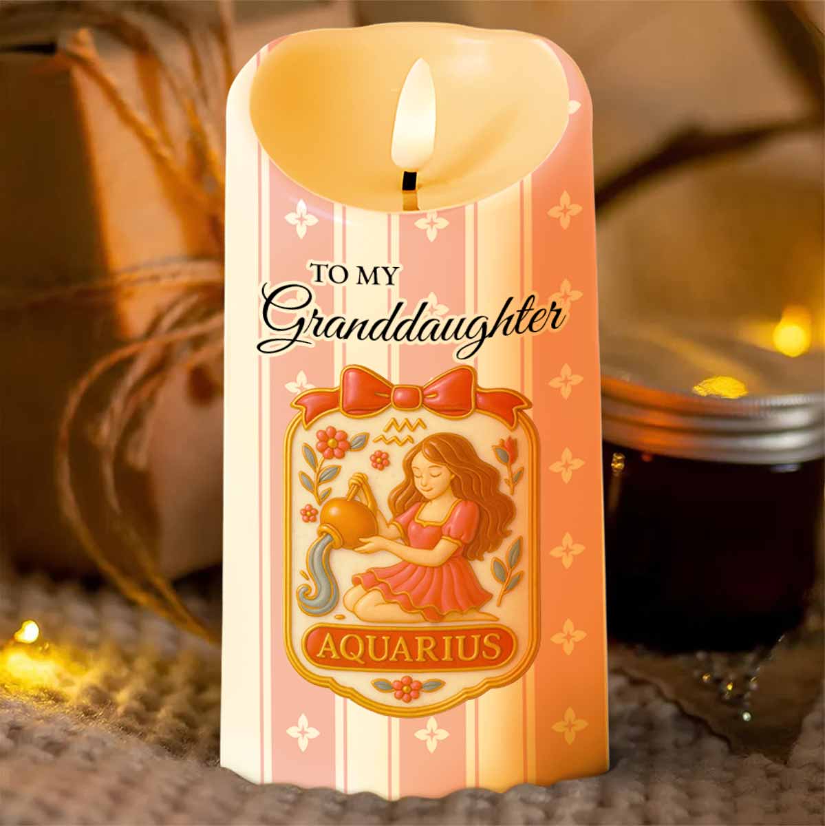 To My Granddaughter Little Girl And Zodiac Sign Keepsake - Personalized Custom LED Candle - GDT410_LECA