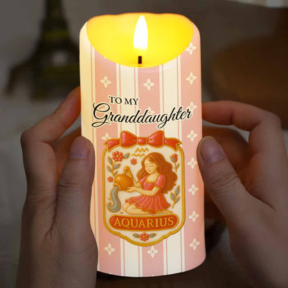 To My Granddaughter Little Girl And Zodiac Sign Keepsake - Personalized Custom LED Candle - GDT410_LECA