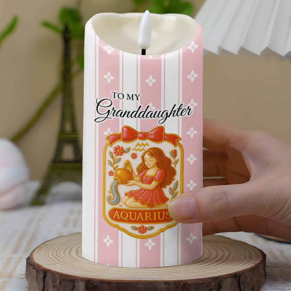 To My Granddaughter Little Girl And Zodiac Sign Keepsake - Personalized Custom LED Candle - GDT410_LECA