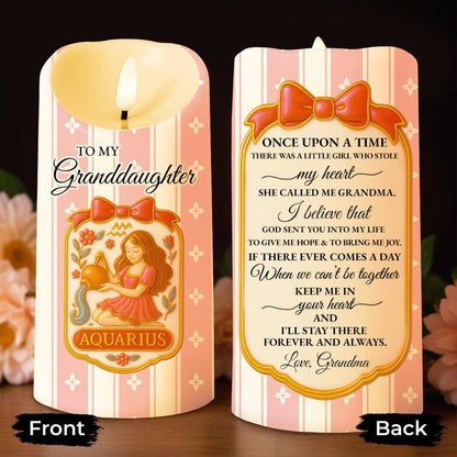 To My Granddaughter Little Girl And Zodiac Sign Keepsake - Personalized Custom LED Candle - GDT410_LECA
