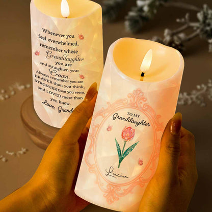 Straighten Your Crown, Granddaughter Love Message with Flowers - Personalized Custom LED Candle - GDT413_LECA