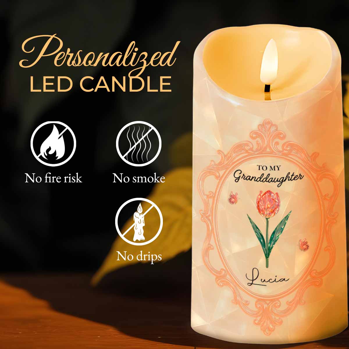 Straighten Your Crown, Granddaughter Love Message with Flowers - Personalized Custom LED Candle - GDT413_LECA