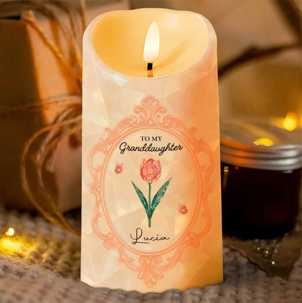 Straighten Your Crown, Granddaughter Love Message with Flowers - Personalized Custom LED Candle - GDT413_LECA