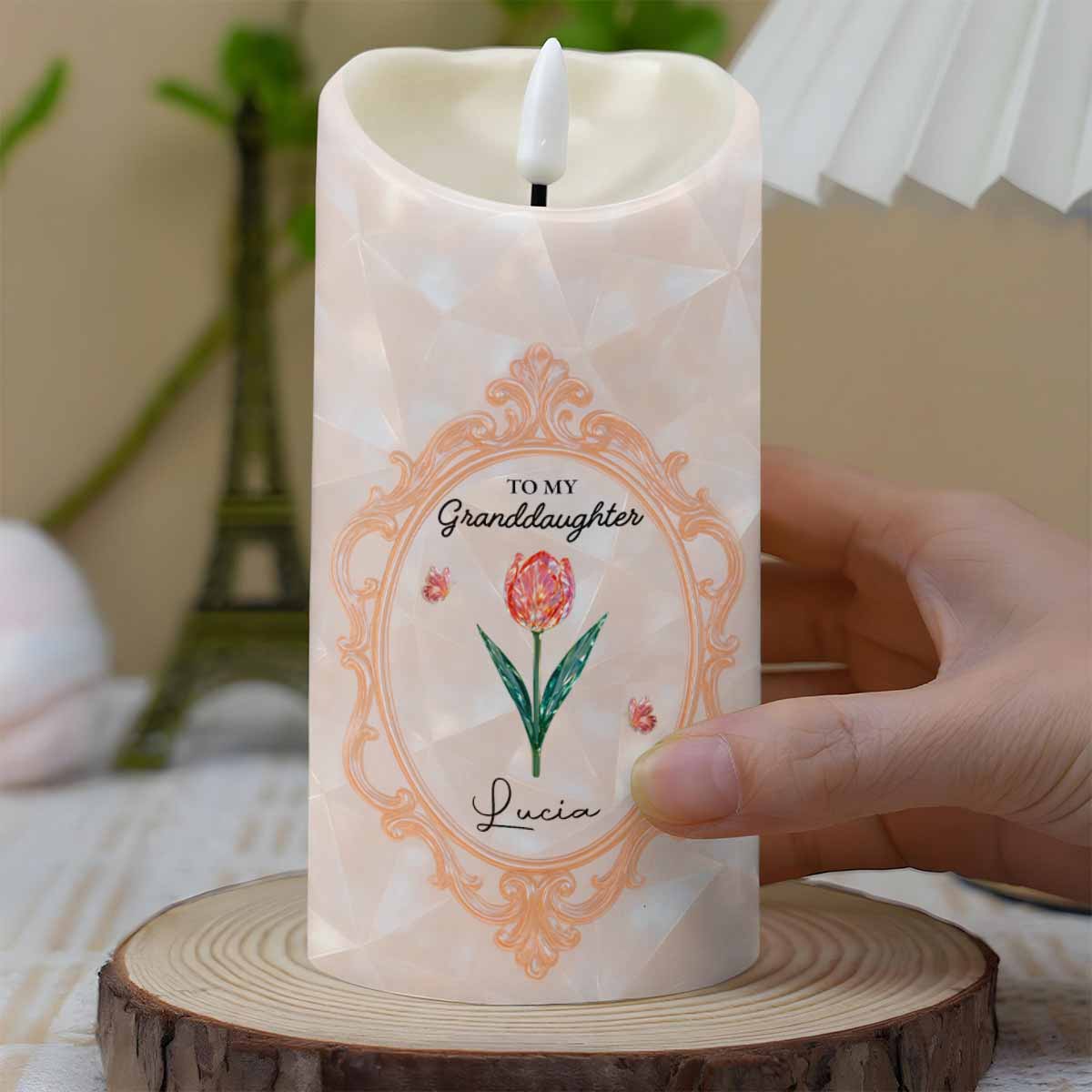Straighten Your Crown, Granddaughter Love Message with Flowers - Personalized Custom LED Candle - GDT413_LECA