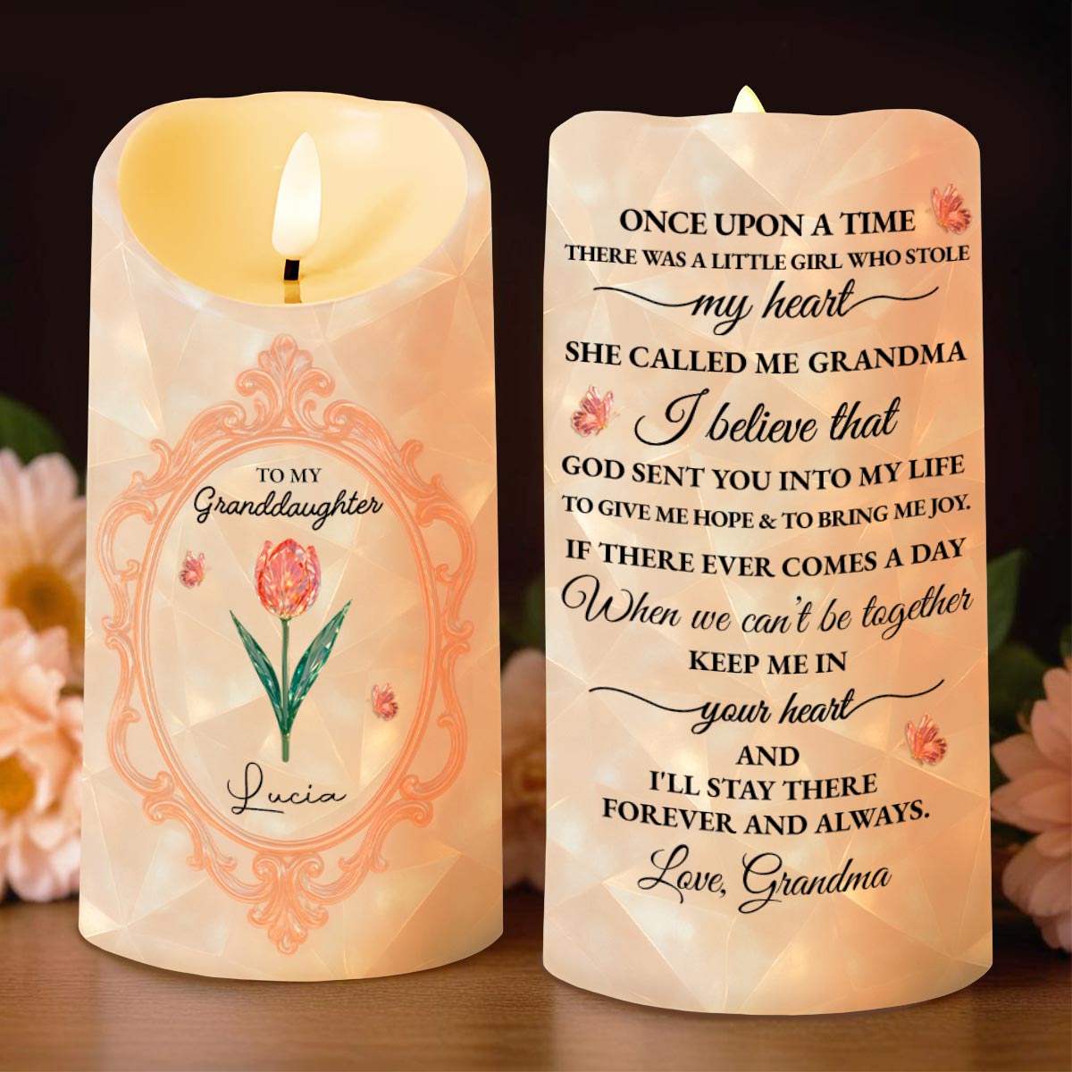 Once Upon A Time, A Little Girl, Flower Design - Personalized Custom LED Candle - GDT414_LECA