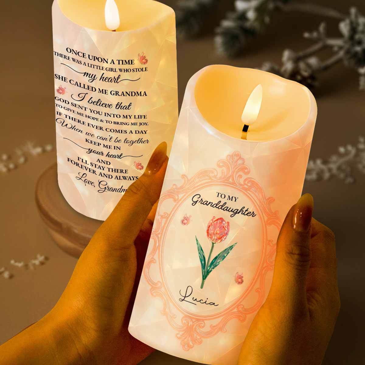 Once Upon A Time, A Little Girl, Flower Design - Personalized Custom LED Candle - GDT414_LECA