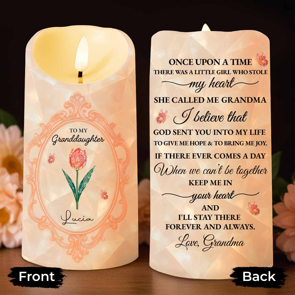 Once Upon A Time, A Little Girl, Flower Design - Personalized Custom LED Candle - GDT414_LECA