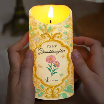 To My Granddaughter, Love Always, Flowers And Leaves Design - Personalized Custom LED Candle - GDT416_LECA