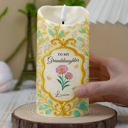 To My Granddaughter, Love Always, Flowers And Leaves Design - Personalized Custom LED Candle - GDT416_LECA