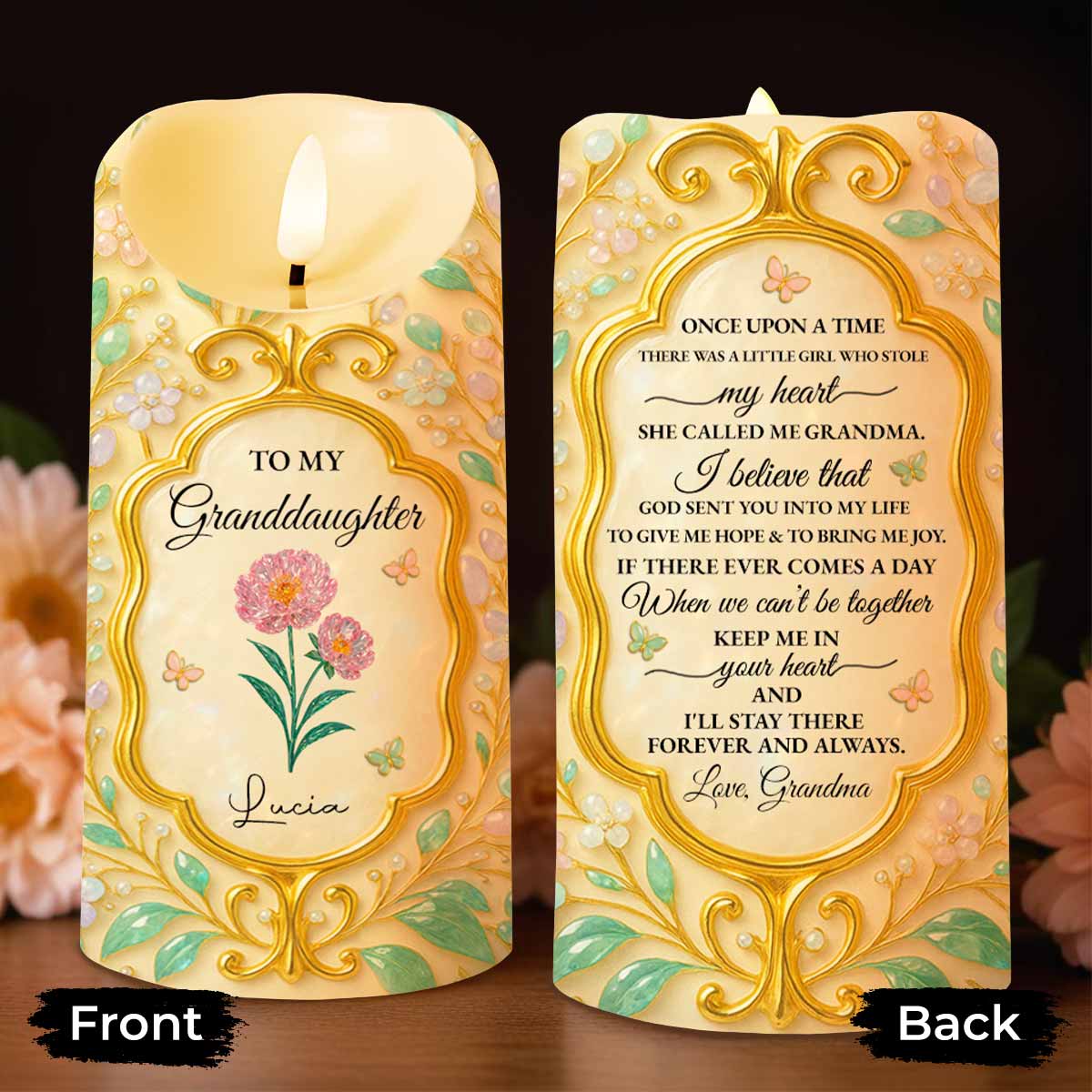 To My Granddaughter, Love Always, Flowers And Leaves Design - Personalized Custom LED Candle - GDT416_LECA