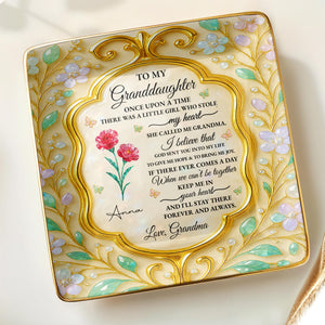 To My Granddaughter, Once Upon A Time, Flowers - Personalized Custom Jewelry Dish, Ceramic Dish, Square Shape - GDT416_SCRF
