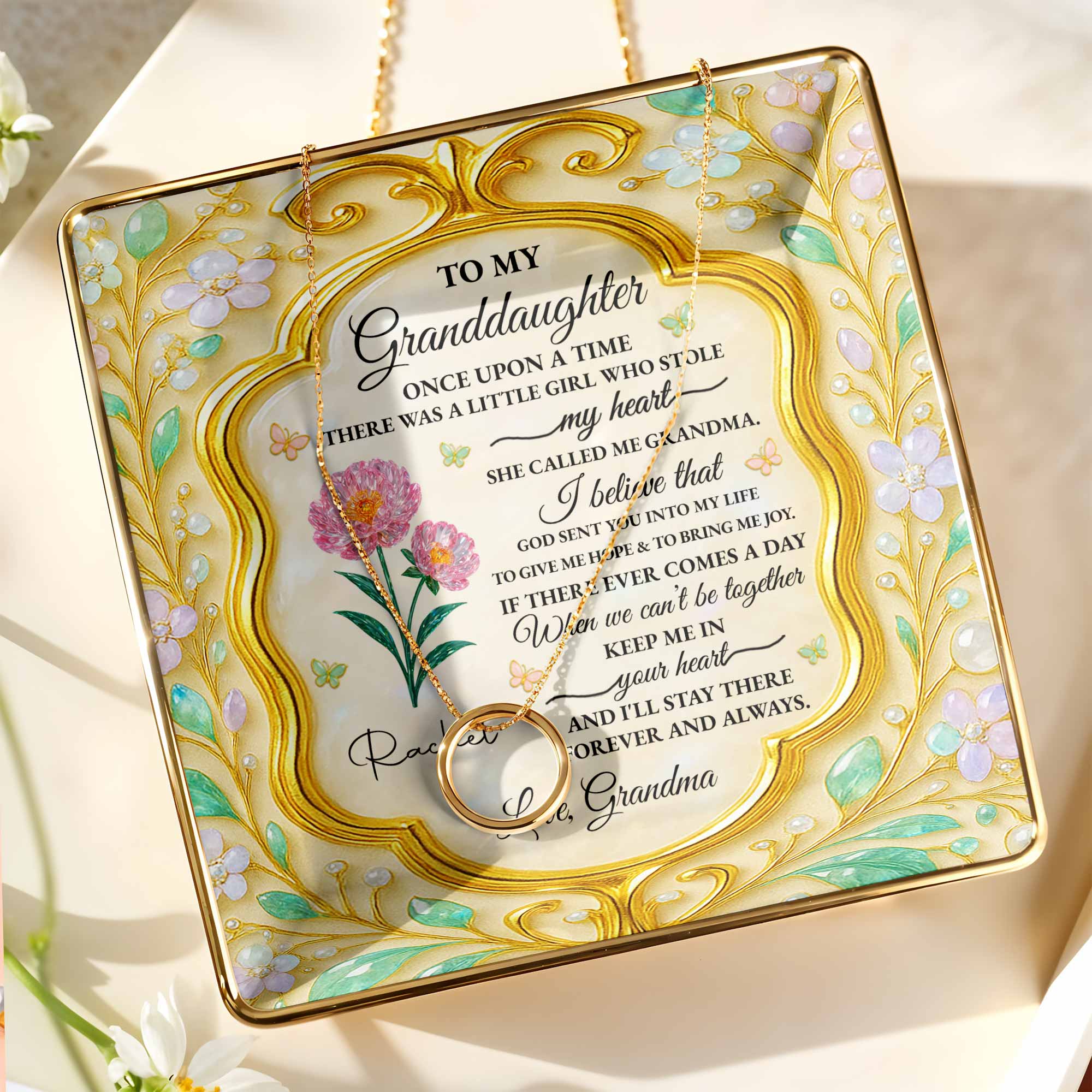 To My Granddaughter, Once Upon A Time, Flowers - Personalized Custom Jewelry Dish, Ceramic Dish, Square Shape - GDT416_SCRF