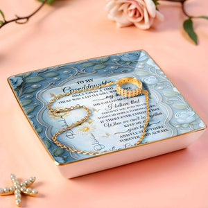 To My Granddaughter, Once Upon A Time, With Roses And Butterflies - Personalized Custom Jewelry Dish, Ceramic Dish, Square Shape - GDT417_SCRF