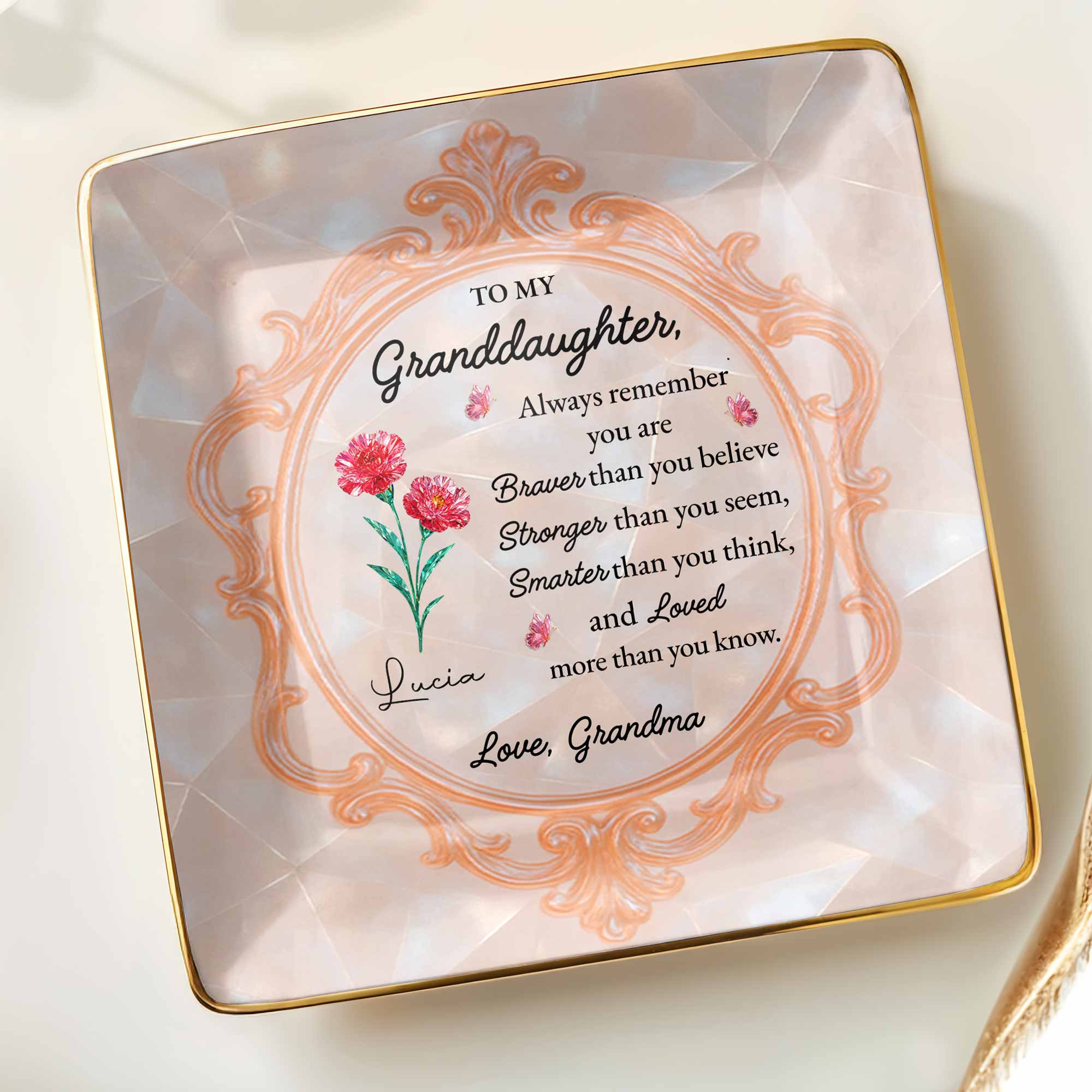 Always Remember You Are Braver, Smarter, Loved - Personalized Custom Jewelry Dish, Ceramic Dish, Square Shape - GDT419_SCRF