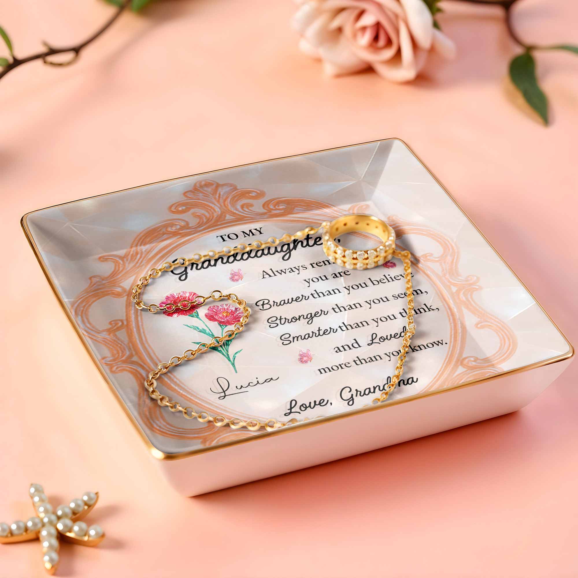 Always Remember You Are Braver, Smarter, Loved - Personalized Custom Jewelry Dish, Ceramic Dish, Square Shape - GDT419_SCRF