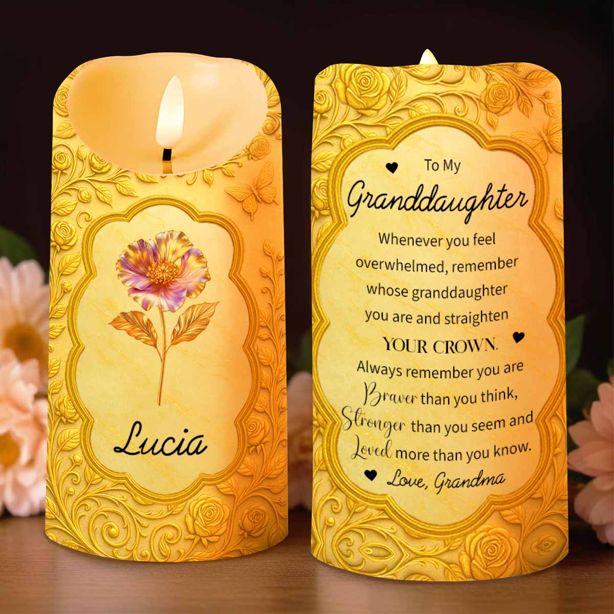 Whenever You Feel Overwhelmed, Remember Flower and Butterfly Design - Personalized Custom LED Candle - GDT426_LECA