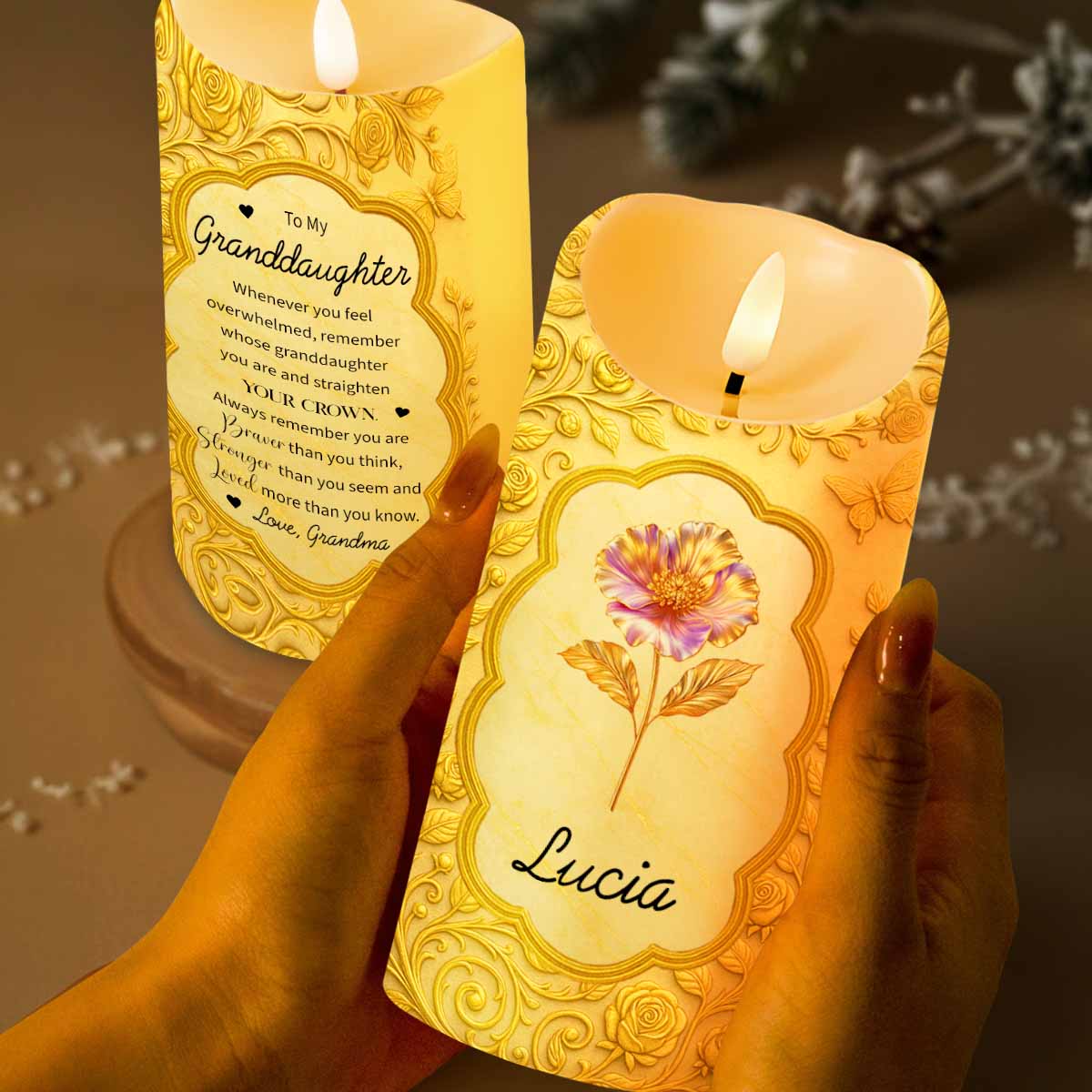 Whenever You Feel Overwhelmed, Remember Flower and Butterfly Design - Personalized Custom LED Candle - GDT426_LECA
