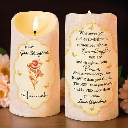 Remember Whose Granddaughter You Are, Flowers And Butterflies - Personalized Custom LED Candle - GDT431_LECA