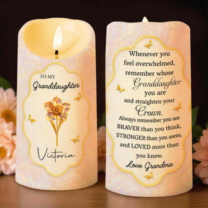 Remember Whose Granddaughter You Are, Flowers And Butterflies - Personalized Custom LED Candle - GDT431_LECA