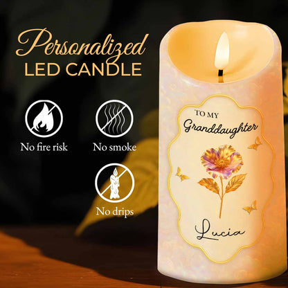Remember Whose Granddaughter You Are, Flowers And Butterflies - Personalized Custom LED Candle - GDT431_LECA