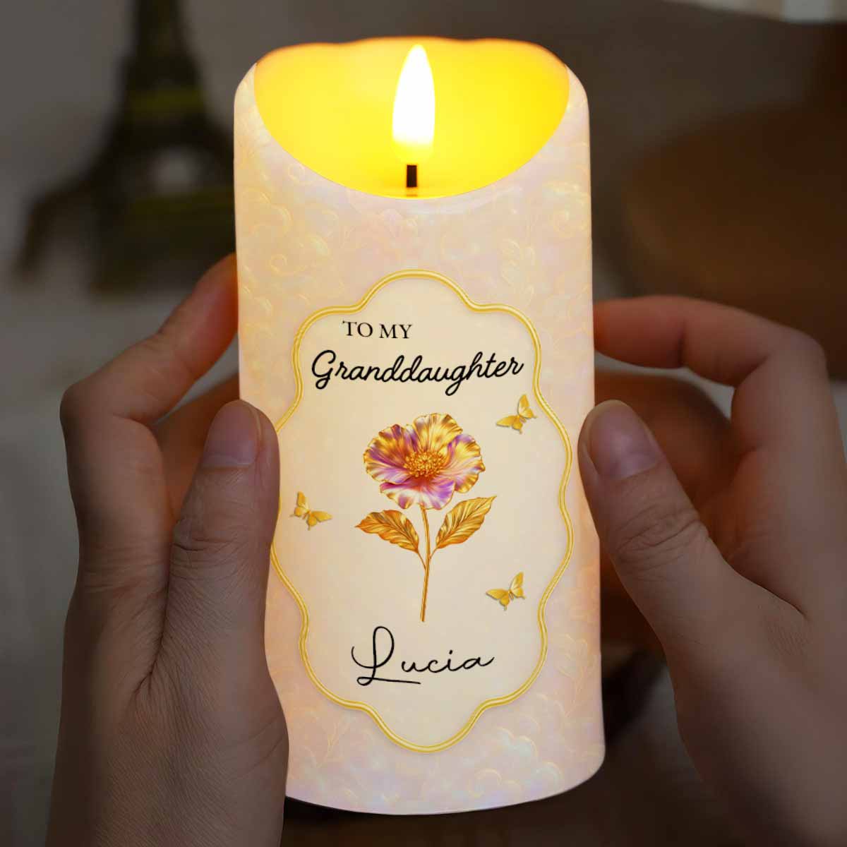 Remember Whose Granddaughter You Are, Flowers And Butterflies - Personalized Custom LED Candle - GDT431_LECA