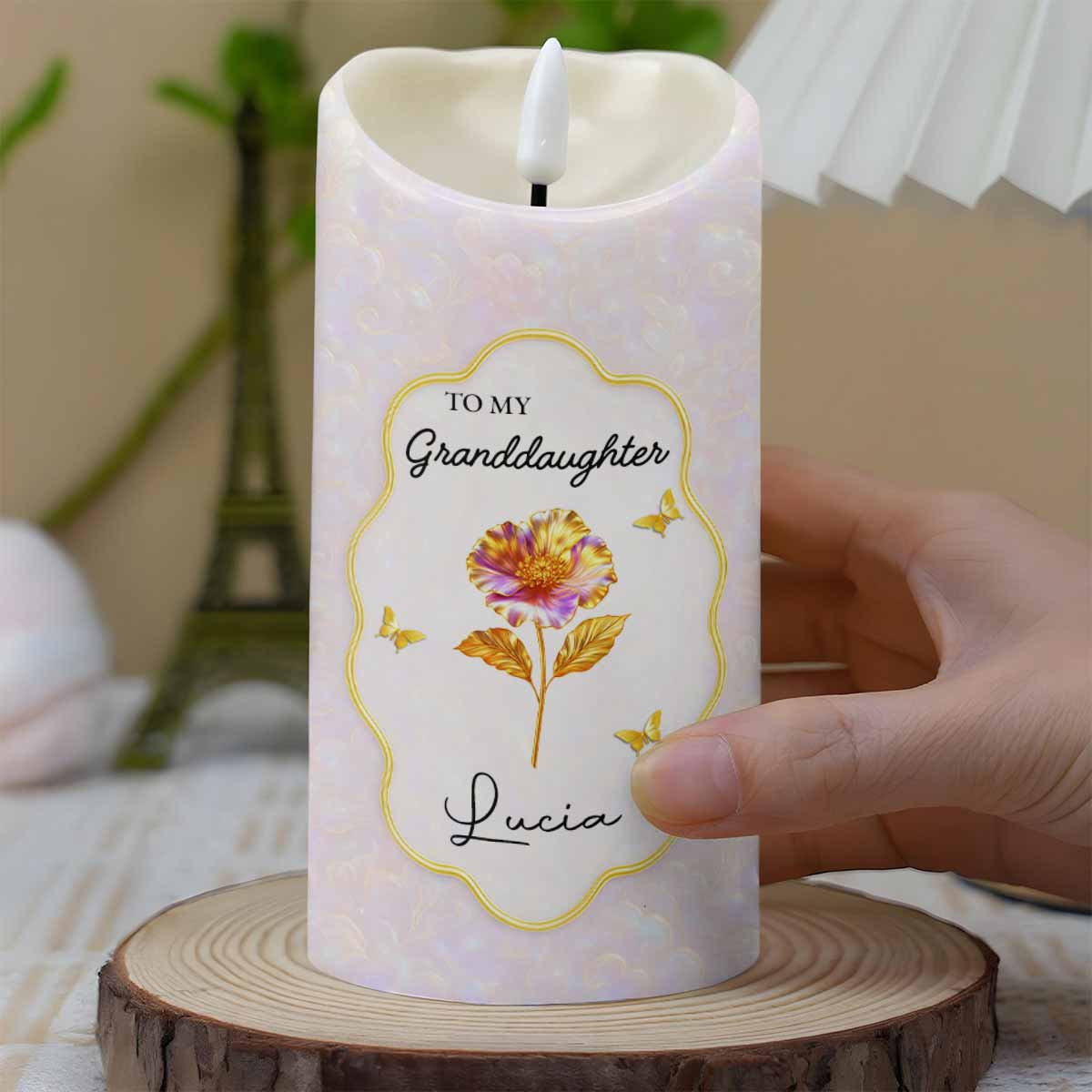 Remember Whose Granddaughter You Are, Flowers And Butterflies - Personalized Custom LED Candle - GDT431_LECA