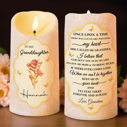 Once Upon A Time, Little Girl Stole My Heart, Flower and Butterfly Design - Personalized Custom LED Candle - GDT432_LECA