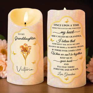 Once Upon A Time, Little Girl Stole My Heart, Flower and Butterfly Design - Personalized Custom LED Candle - GDT432_LECA