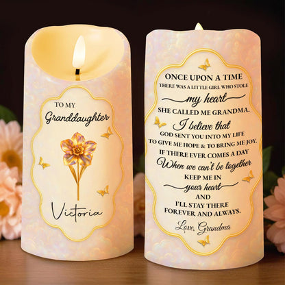 Once Upon A Time, Little Girl Stole My Heart, Flower and Butterfly Design - Personalized Custom LED Candle - GDT432_LECA