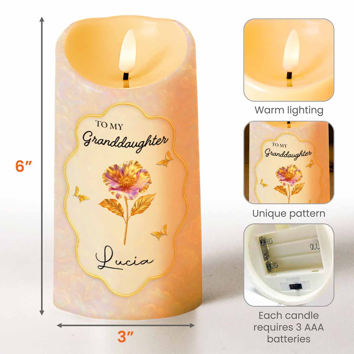 Once Upon A Time, Little Girl Stole My Heart, Flower and Butterfly Design - Personalized Custom LED Candle - GDT432_LECA