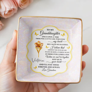 To My Granddaughter, Love Forever, Flowers And Swirls Design - Personalized Custom Jewelry Dish, Ceramic Dish, Square Shape - GDT432_SCRF