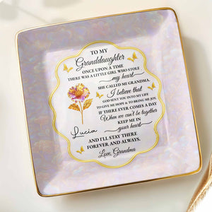 To My Granddaughter, Love Forever, Flowers And Swirls Design - Personalized Custom Jewelry Dish, Ceramic Dish, Square Shape - GDT432_SCRF