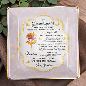 To My Granddaughter, Love Forever, Flowers And Swirls Design - Personalized Custom Jewelry Dish, Ceramic Dish, Square Shape - GDT432_SCRF