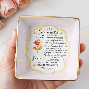 To My Granddaughter, Love Forever, Flowers And Swirls Design - Personalized Custom Jewelry Dish, Ceramic Dish, Square Shape - GDT432_SCRF