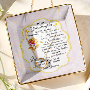 To My Granddaughter, Love Forever, Flowers And Swirls Design - Personalized Custom Jewelry Dish, Ceramic Dish, Square Shape - GDT432_SCRF