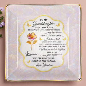To My Granddaughter, Love Forever, Flowers And Swirls Design - Personalized Custom Jewelry Dish, Ceramic Dish, Square Shape - GDT432_SCRF